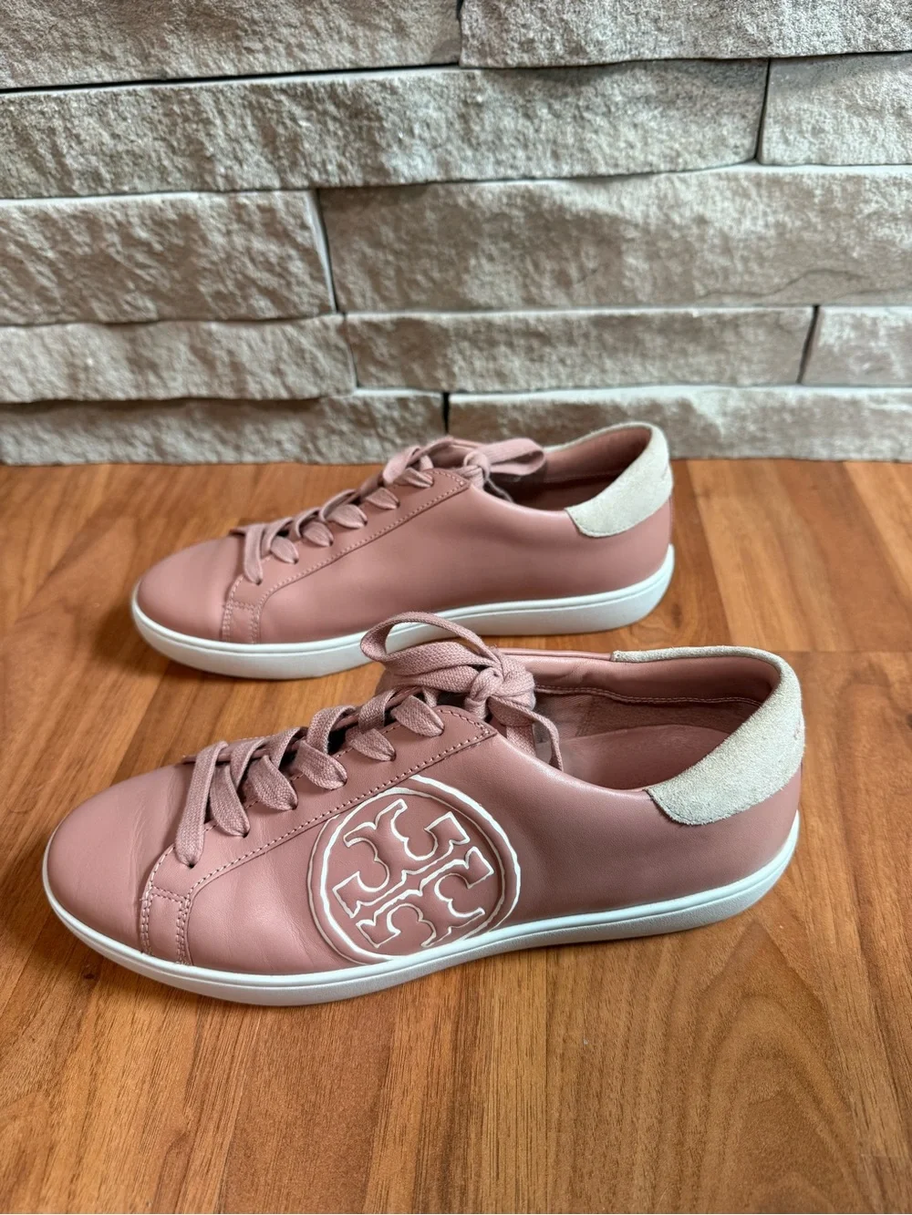 Women's Tory Burch Pink Leather Logo Lace-Up Sneakers